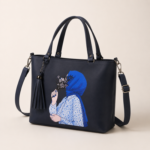Black Printed Handbag for Women with Shoulder & Crossbody Strap
